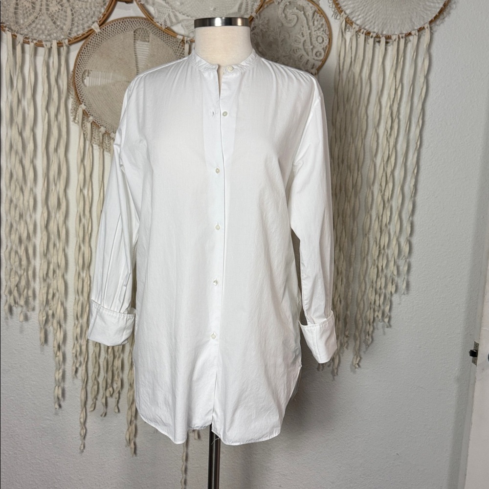 Nili Lotan X Barneys New York White Mandarin Collar Long Sleeve Cuffed Blouse L